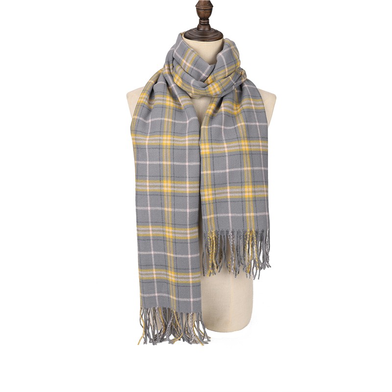 SF1619-GERY Plaid Striped Warm Cashmere Scarf