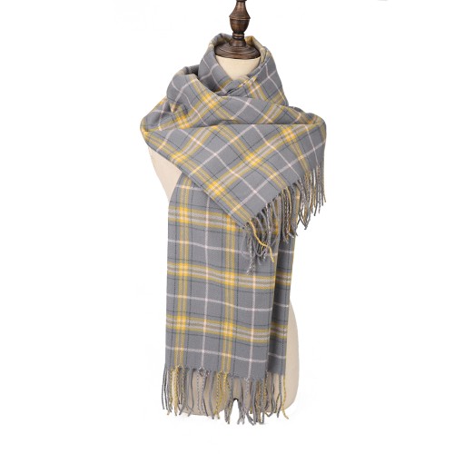 SF1619-GERY Plaid Striped Warm Cashmere Scarf