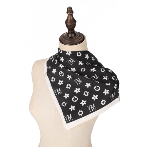 SF1644-BLACK Dense Luxury Logo 90X90 Square Scarf