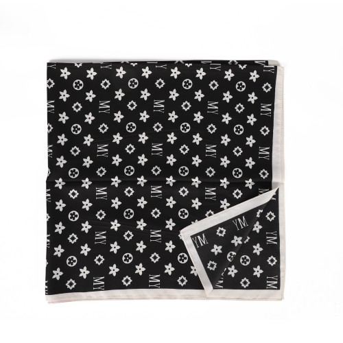 SF1644-BLACK Dense Luxury Logo 90X90 Square Scarf