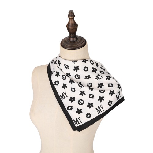 SF1644-WHITE Dense Luxury Logo 90X90 Square Scarf