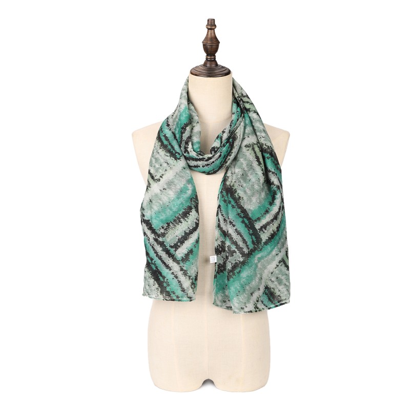 SF1670-GREEN Striped Scarf with Blurred Lines