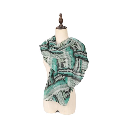 SF1670-GREEN Striped Scarf with Blurred Lines