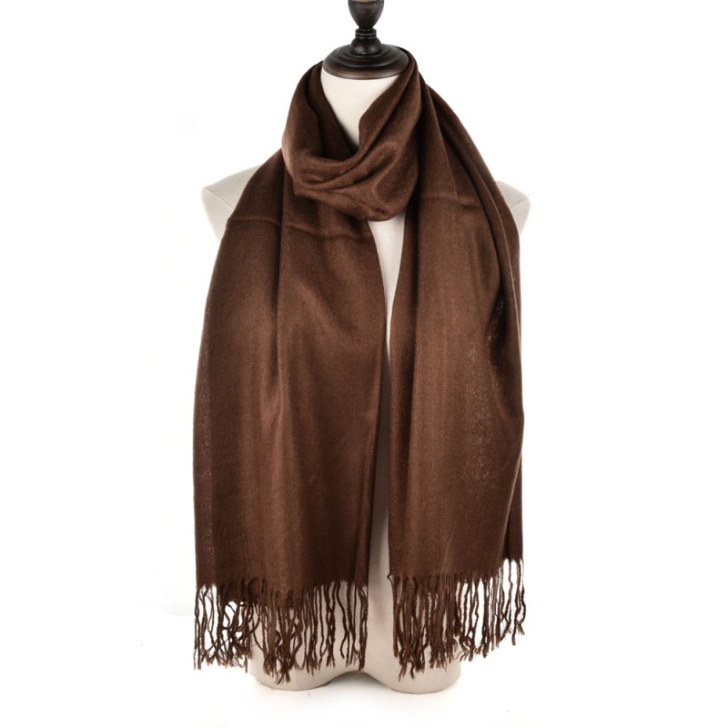 SF503-3 Coffee - Women Casual Solid Tassel Scarf