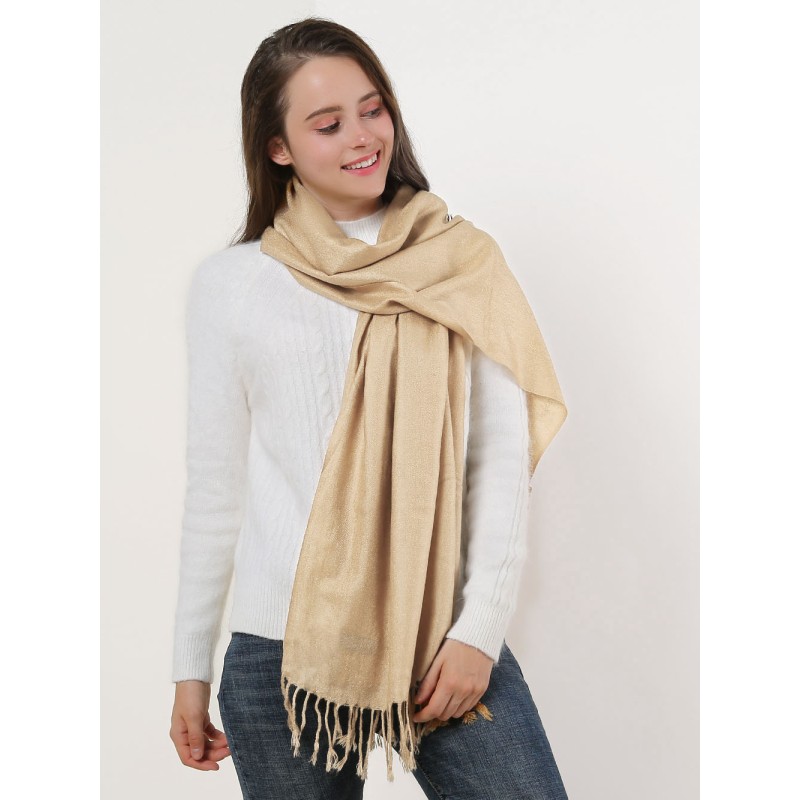 SF503-4 Beige – Textured Pure Color Scarf With Tassels Ends