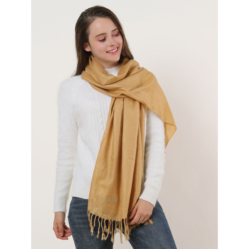 SF503-4 Camel – Textured Pure Color Scarf With Tassels Ends