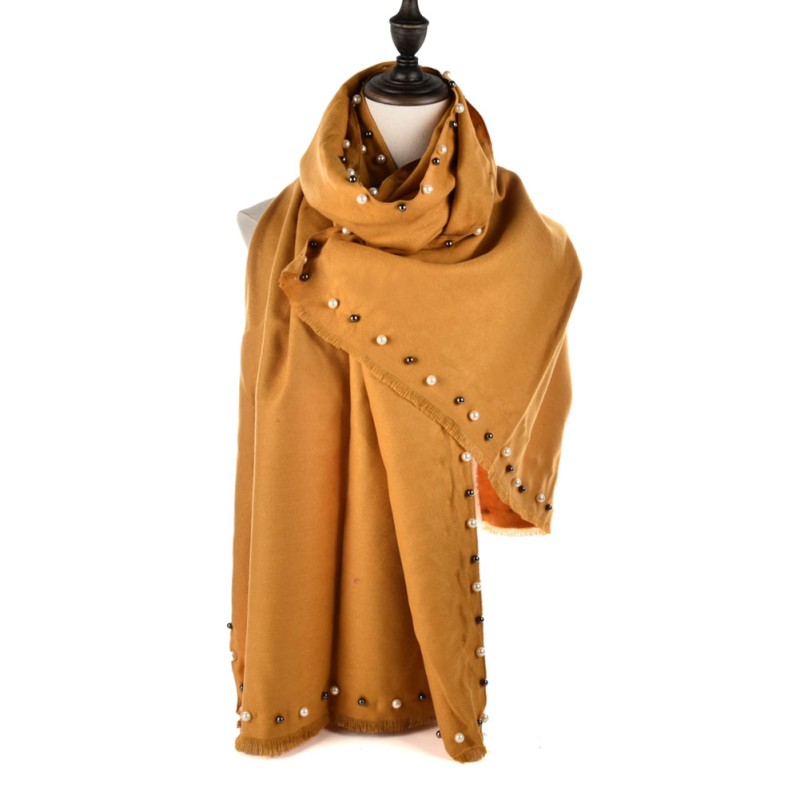 SF961 Camel - Plain Pearls Supersoft Long Scarf