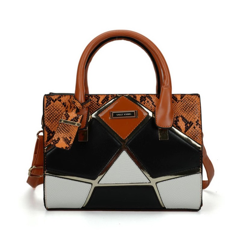 SY2135 Orange - Geometric Patterns Patchwork  Women Handbag