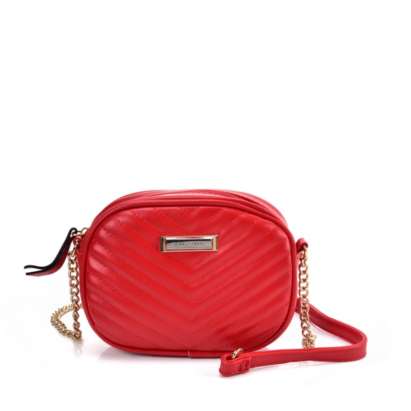 SY2172 RED - Chain Handbag With V-shaped Line Design