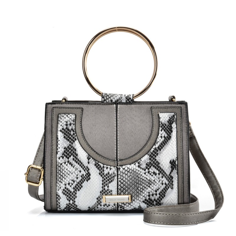 SY2175 SILVER - Generous Snakeskin Bag With Ring Handle