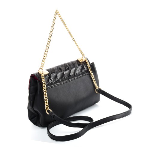 SY2178 Black- Chain Handbag With Flap and Studs Design