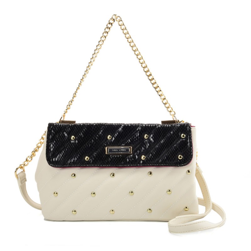 SY2178 White - Chain Handbag With Flap and Studs Design 