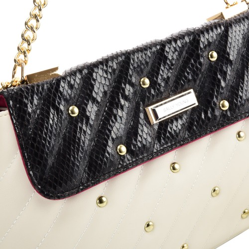 SY2178 White - Chain Handbag With Flap and Studs Design 