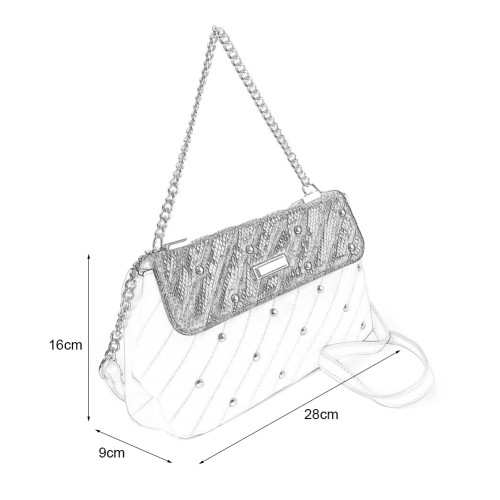 SY2178 White - Chain Handbag With Flap and Studs Design 