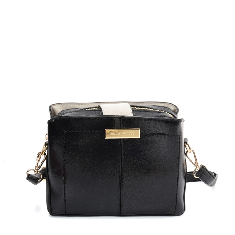 SY2179 BLACK - Simple Solid Color Flash Leather Bag