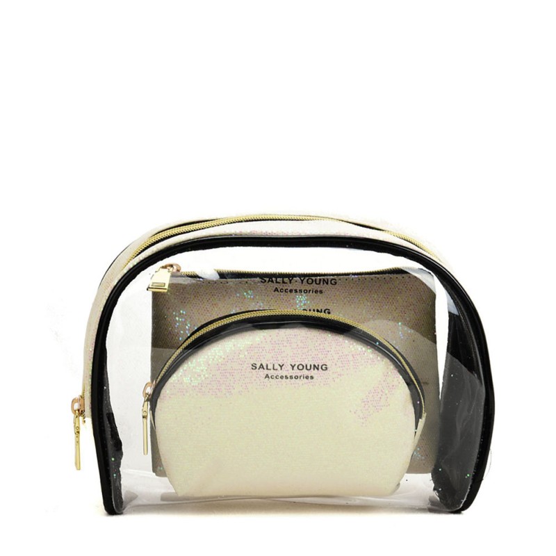 SY2184 BEIGE - Transparent Saddle Shaped Set Bags