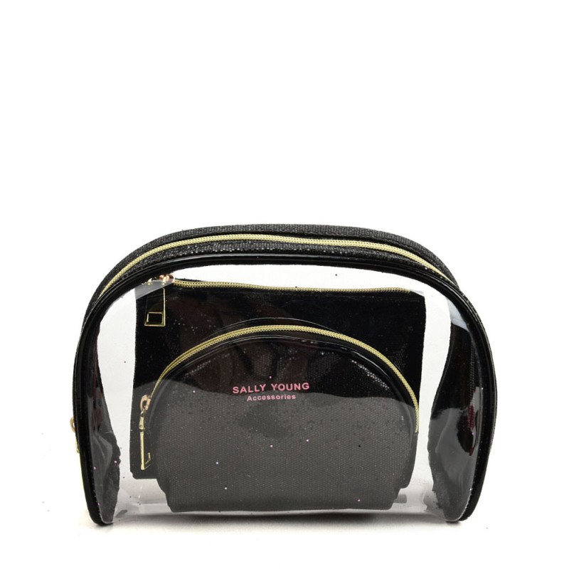 SY2184 BLACK - Transparent Saddle Shaped Set Bags