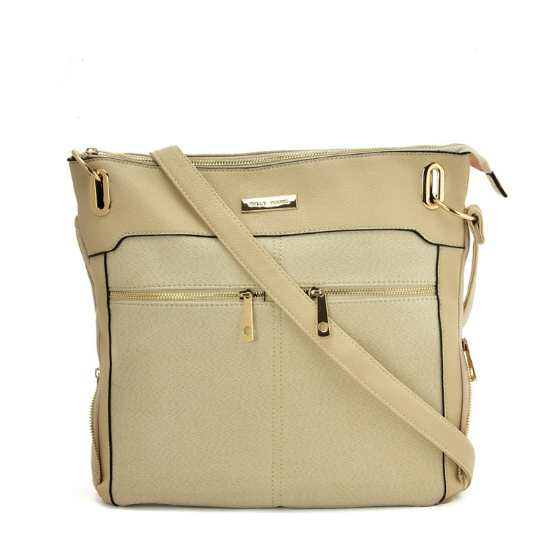 SY2204 BEIGE - Handbag With Symmetrical Zipper Design