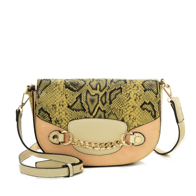 SY2207 BEIGE - Leather Saddle Bag With Hardware Ring Chain Decoration