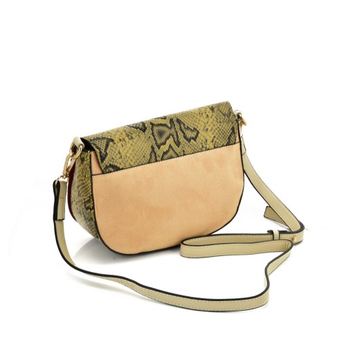 SY2207 BEIGE - Leather Saddle Bag With Hardware Ring Chain Decoration