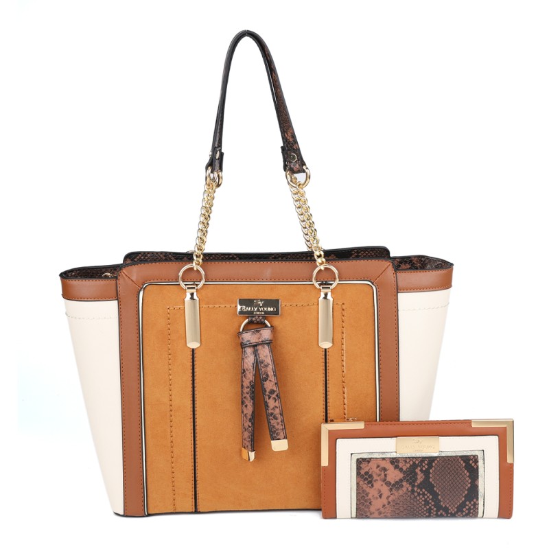 SY2217-BROWN - Women's new fashion snake print color matching handbag without purse