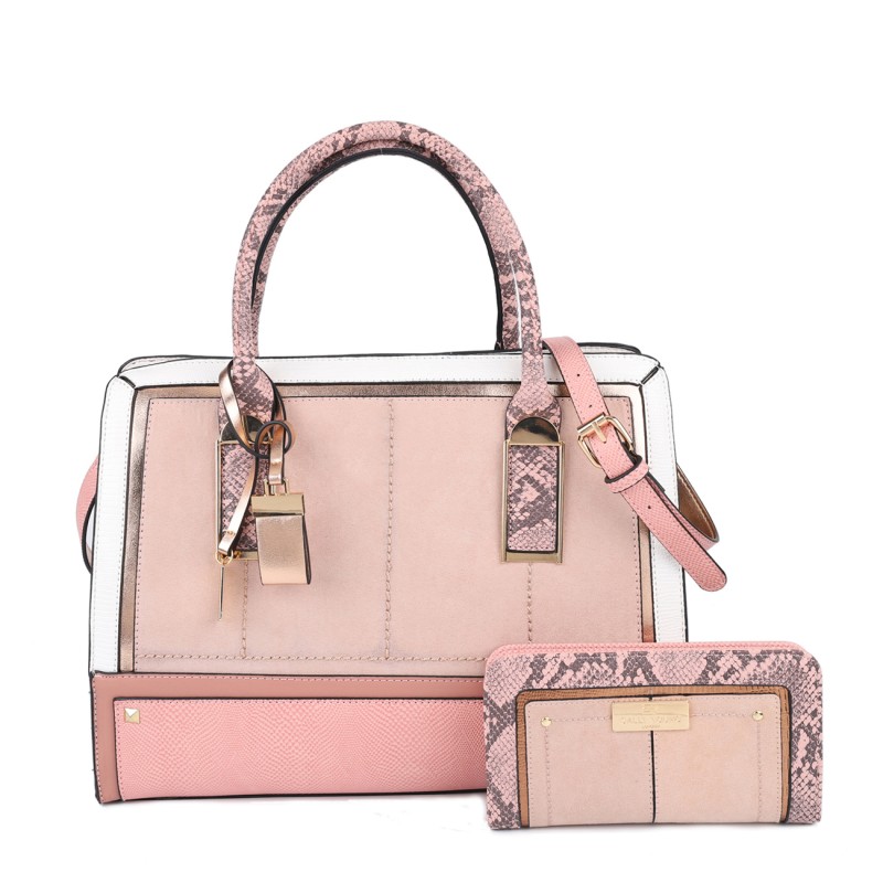 SY2219-PINK - Women's new fashion snake print color matching handbag without purse