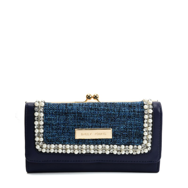 SY5057 BLUE - Luxury Wallet With Pearl Mosaic