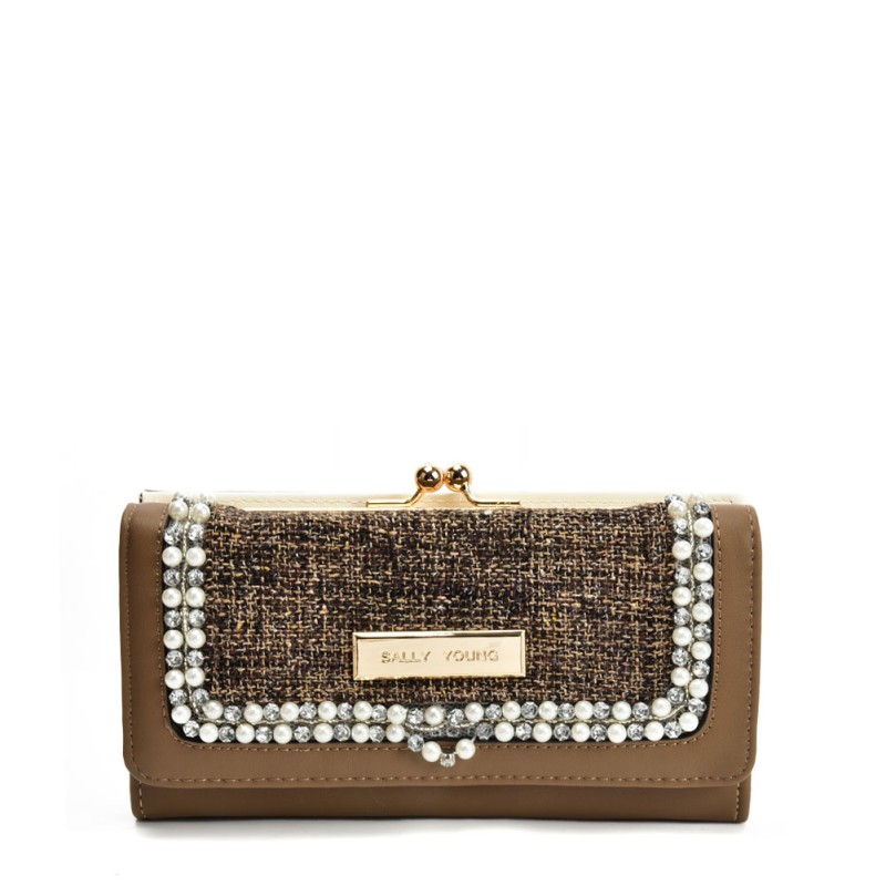 SY5057 KHAKI - Luxury Wallet With Pearl Mosaic