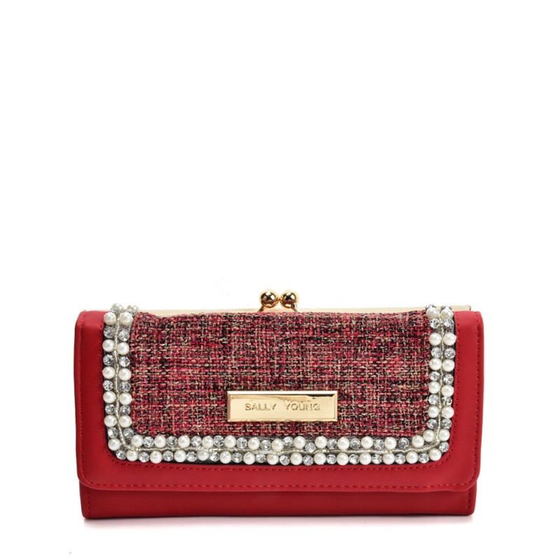 SY5057 RED - Luxury Wallet With Pearl Mosaic