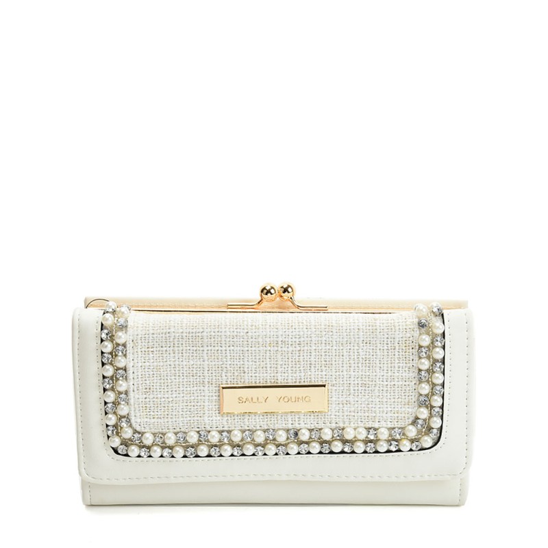 SY5057 WHITE - Luxury Wallet With Pearl Mosaic