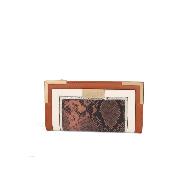 SY5066-BROWN - Flap fashion colorblock snake print wallet