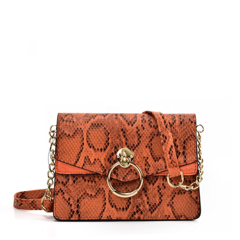 VK2117 ORANGE - Snakeskin Bag With Hardware Ring Decoration