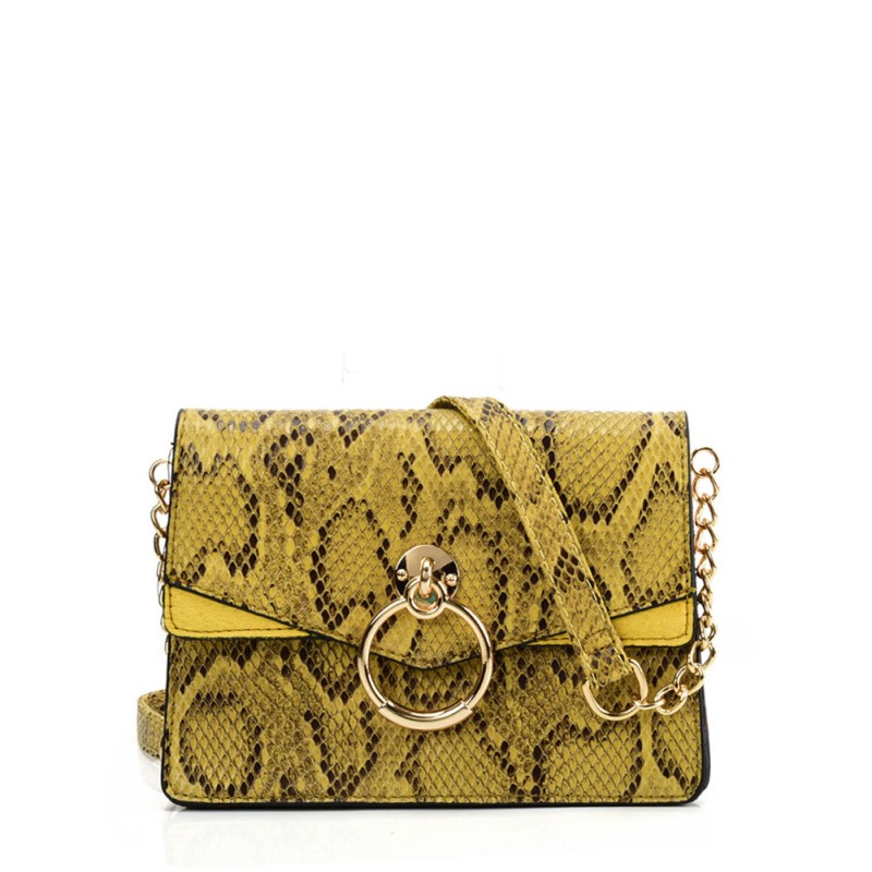 VK2117 YELLOW - Snakeskin Bag With Hardware Ring Decoration