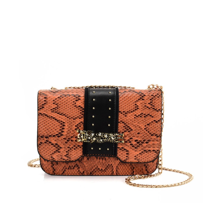 VK2118 ORANGE - Snakeskin Chain Bag For Women