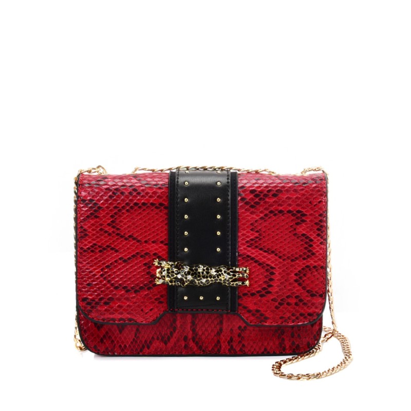 VK2118 RED - Snakeskin Chain Bag For Women