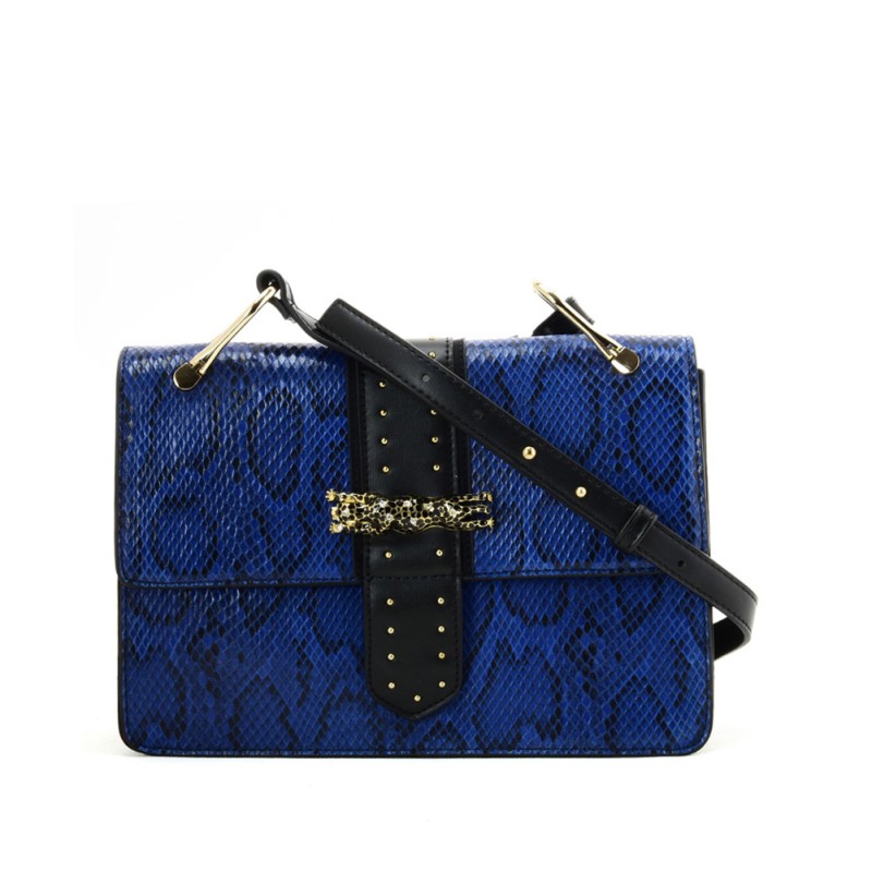 VK2119 Blue - Snakeskin Cross Body Bag For Women With Buckle Design