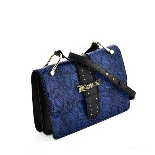 VK2119 Blue - Snakeskin Cross Body Bag For Women With Buckle Design