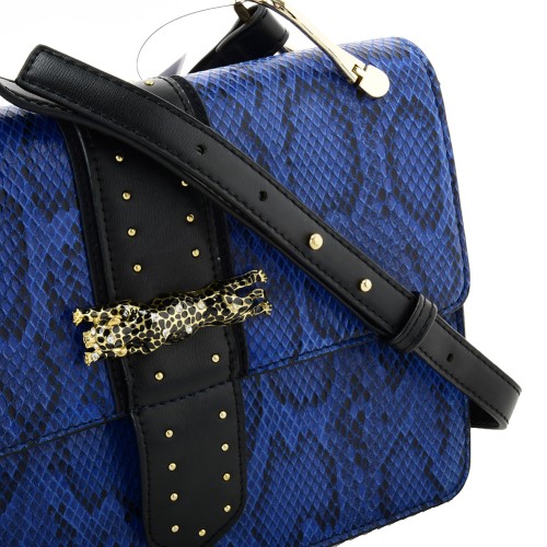 VK2119 Blue - Snakeskin Cross Body Bag For Women With Buckle Design