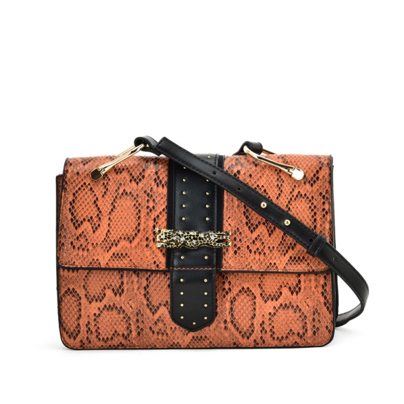 VK2119 Orange - Snakeskin Cross Body Bag For Women With Buckle Design