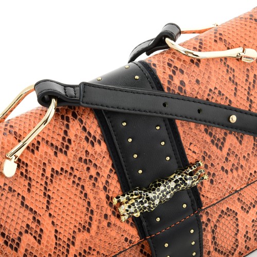 VK2119 Orange - Snakeskin Cross Body Bag For Women With Buckle Design