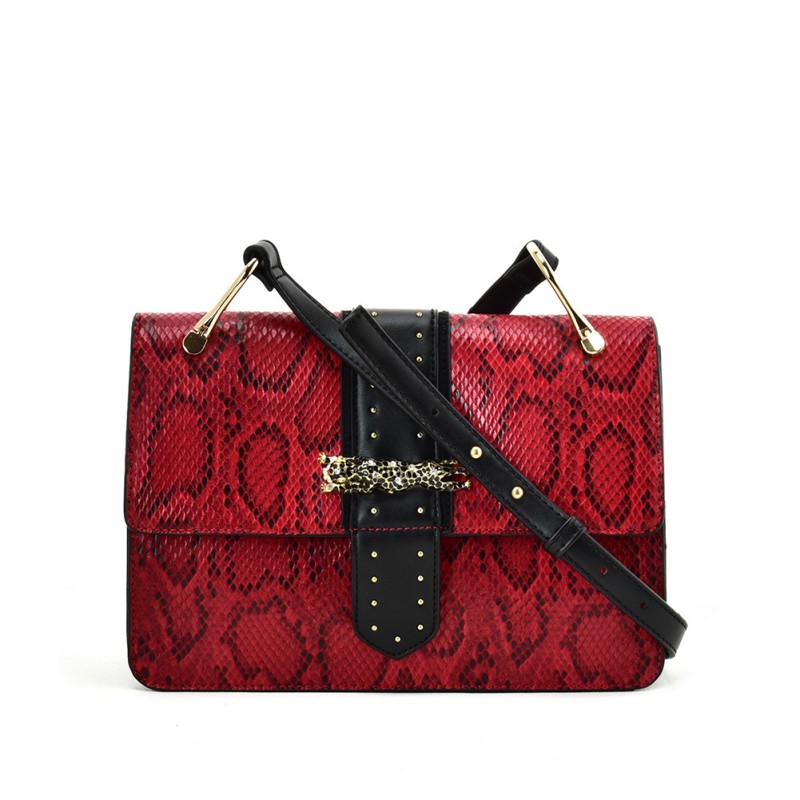 VK2119 Red - Snakeskin Cross Body Bag For Women With Buckle Design