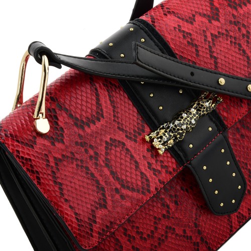 VK2119 Red - Snakeskin Cross Body Bag For Women With Buckle Design