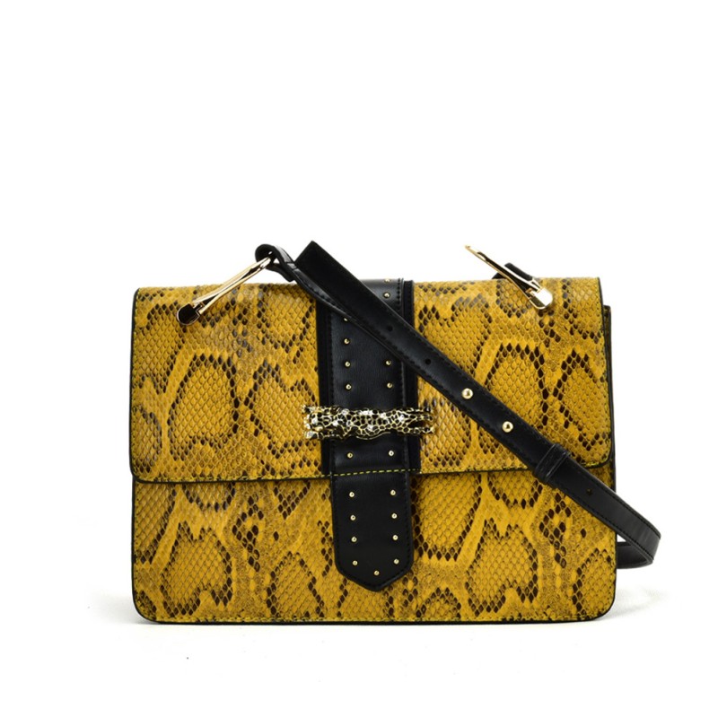 VK2119 Yellow - Snakeskin Cross Body Bag For Women With Buckle Design