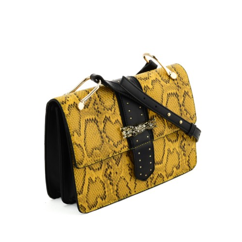 VK2119 Yellow - Snakeskin Cross Body Bag For Women With Buckle Design