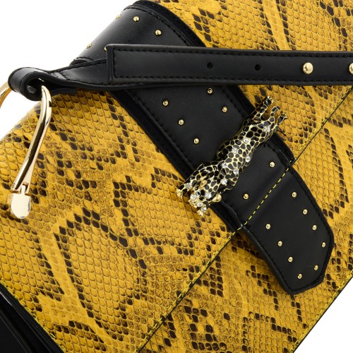 VK2119 Yellow - Snakeskin Cross Body Bag For Women With Buckle Design