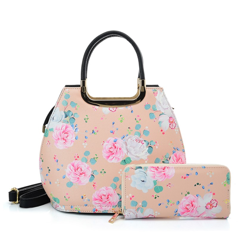 VK2131 LIGHT PINK - Shell Set Bag With Flowers And Special Handle Design