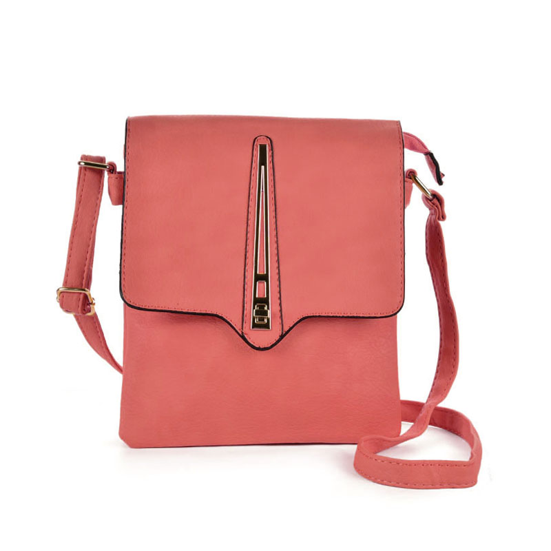 VK5267 Pink - Metal Lock Decoration Cross Body Bag