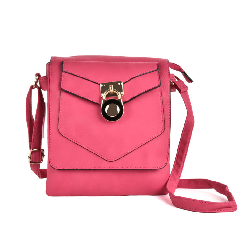 VK5269 Fushia - Lock Detail Boxy Cross Body Bag With Strap