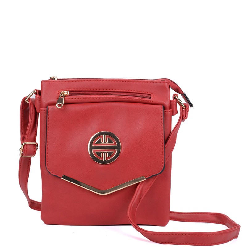 VK5345 Red - Classic Cross Body Bag With Metal Detail