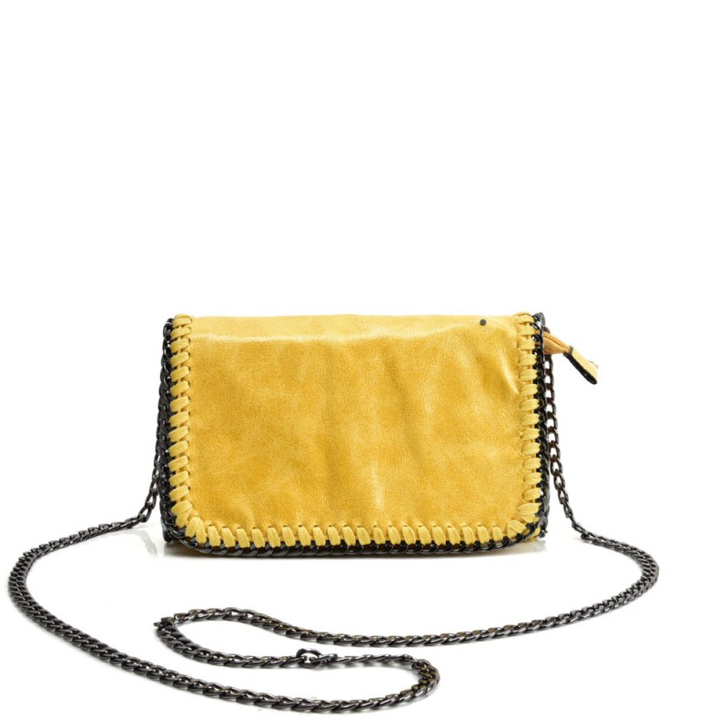 VK5531 YELLOW - Bright Leather Bag With Chain Handel